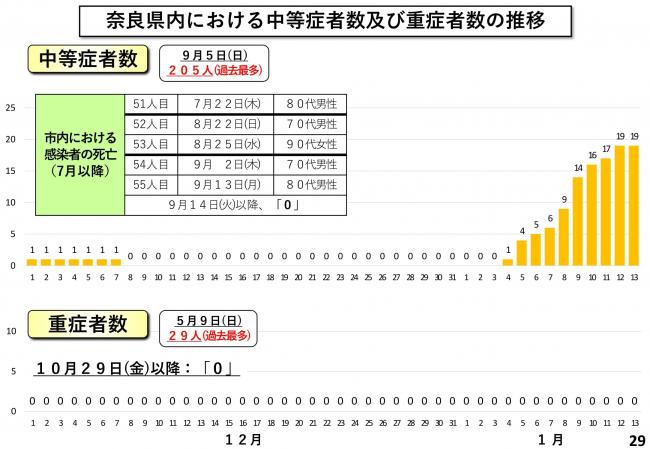奈良県内における中等症者数及び重症者数の推移