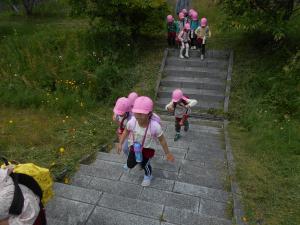 5歳児が三陵墓の階段をのぼっています