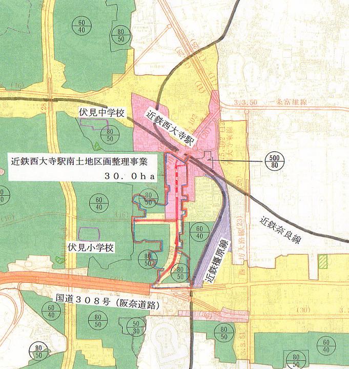 近鉄西大寺駅南土地区画整理事業　位置図の画像
