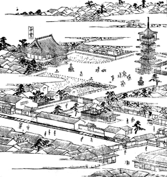 『大和名所図会』に描かれた元興寺五重塔と奈良町