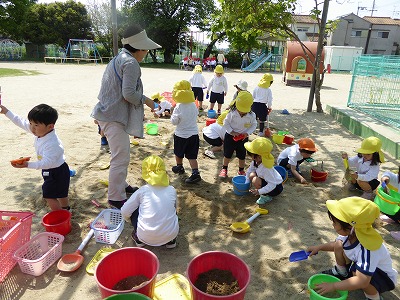 砂場で遊んでいます