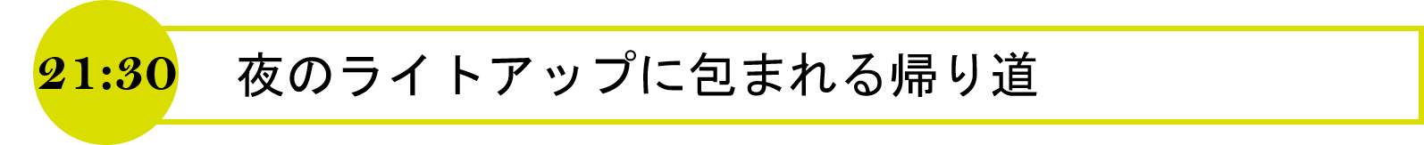 21時30分　夜のライトアップに包まれる帰り道