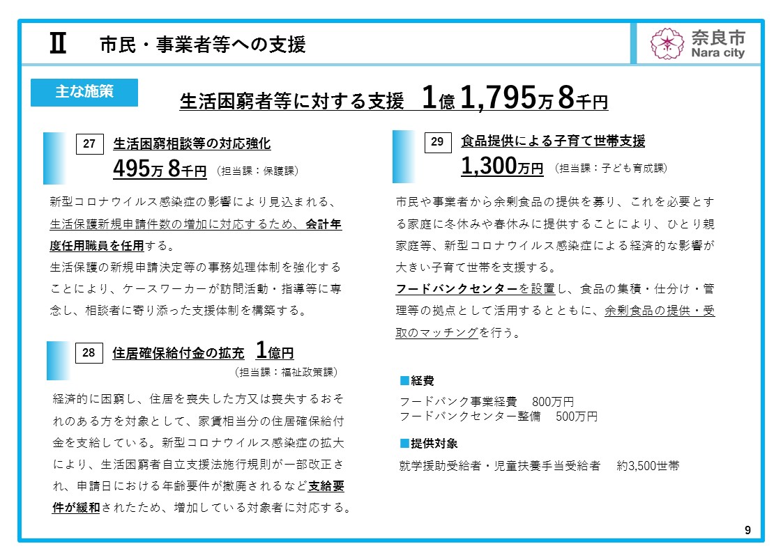 令和2年度 奈良市9月補正予算(案)説明資料