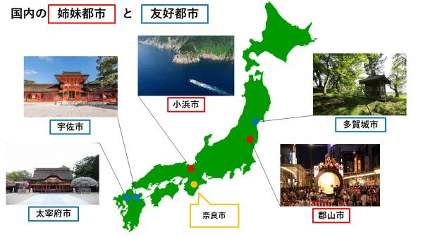 国内の友好都市と姉妹都市の地図