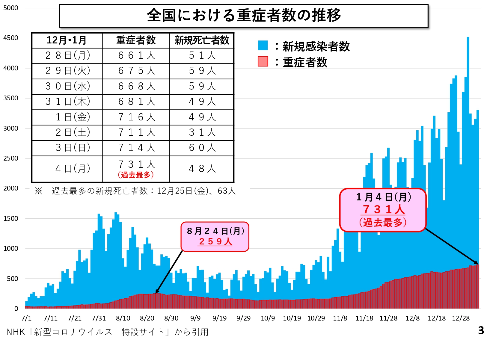 全国における重症者数の推移