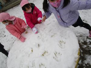 雪で遊んでいる写真