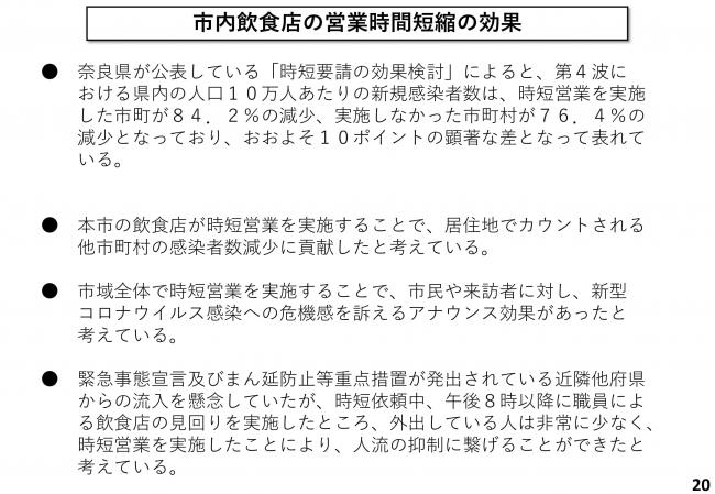 市内飲食店の営業時間短縮の効果