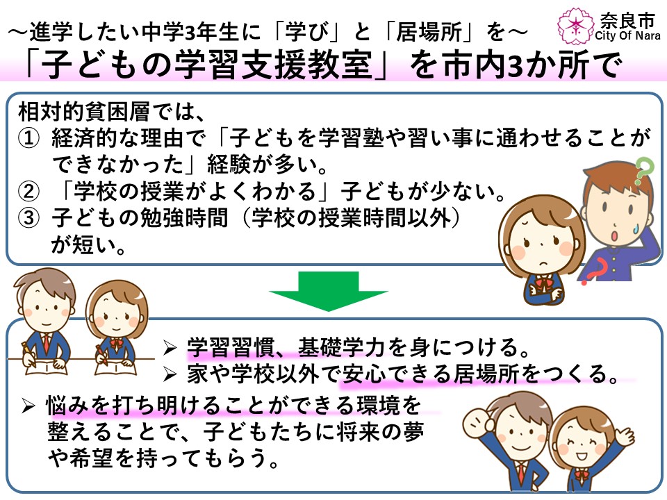 進学したい中学3年生に「学び」と「居場所」を~「子どもの学習支援教室」を市内3か所で実施(平成30年7月24日発表)の画像
