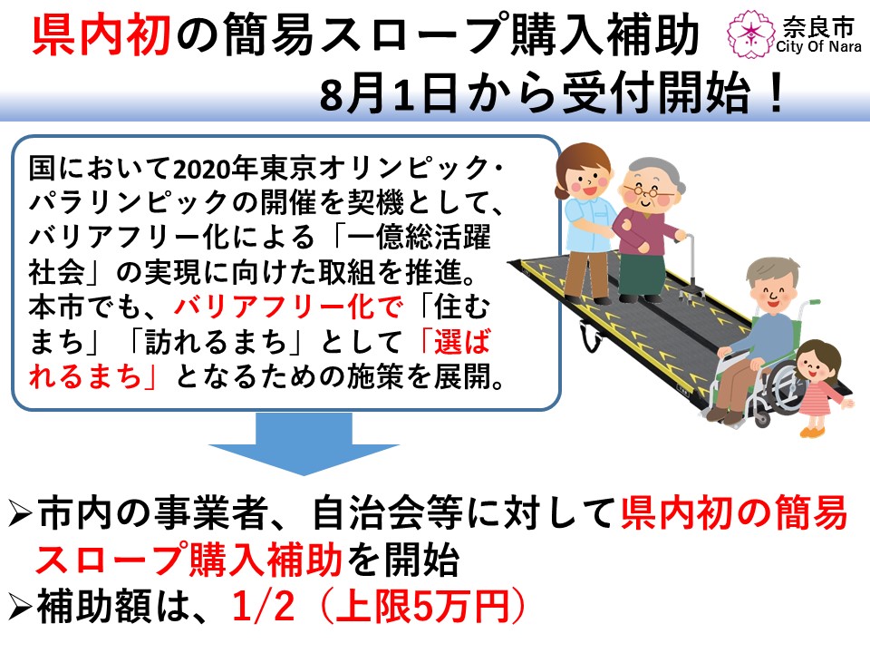 県内初の簡易スロープ購入補助（奈良市移動等円滑化推進補助金）について（平成30年7月24日発表）の画像