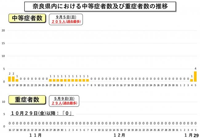 奈良県内における中等症者数及び重症者数の推移