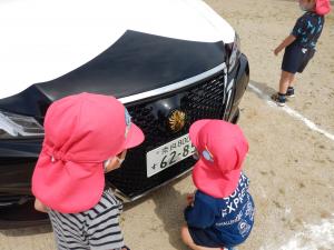 パトカーを真剣に見ている4歳児