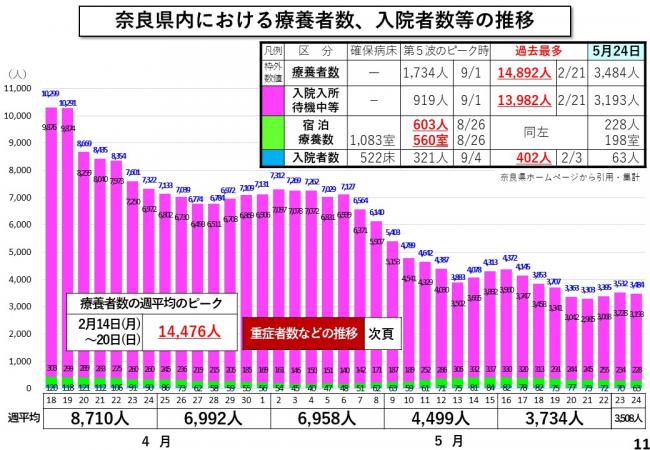 奈良県内における療養者数、入院者数等の推移