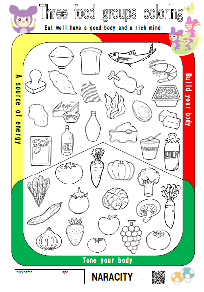 Three food groups coloring(英語）A4