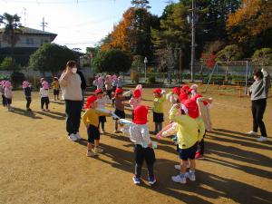 いちご組駆け足後の乾布摩擦の様子