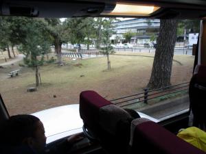 バスの中から奈良公園をみています