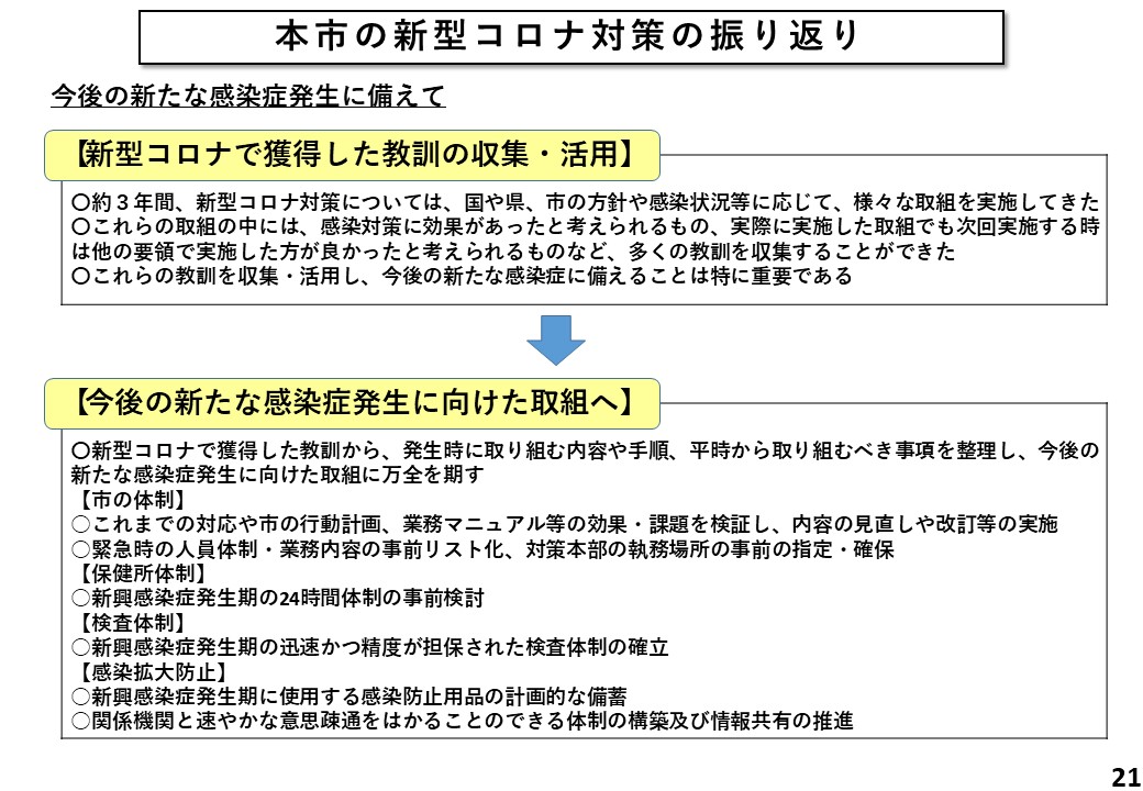 本市の新型コロナ対策の振り返り（今後の新たな感染症発生に備えて）