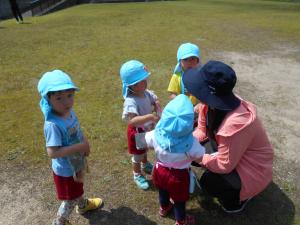 3歳児が草花を集めて遊んでいます