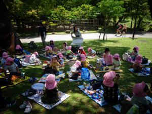 4.5歳児が春日野園地でお弁当をいただきました。