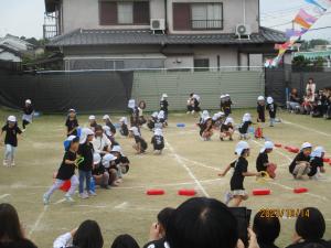 ペットボトルの周りを走っている