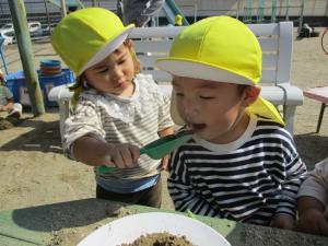 砂場で遊んでいます