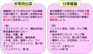 非常持出袋、日常備蓄