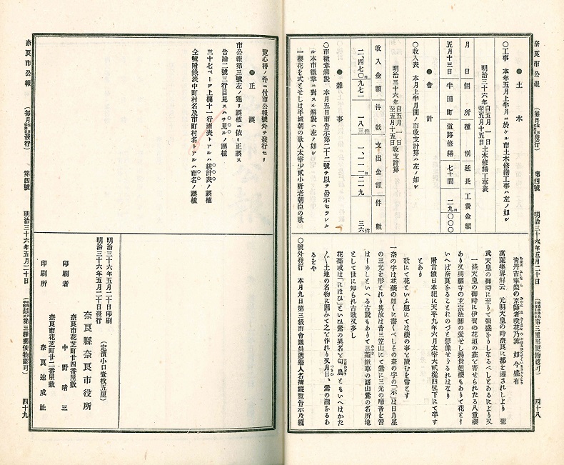 (2)『奈良市公報第3号・第4号』明治36年5月5日・5月20日(1903年)当館蔵の画像2