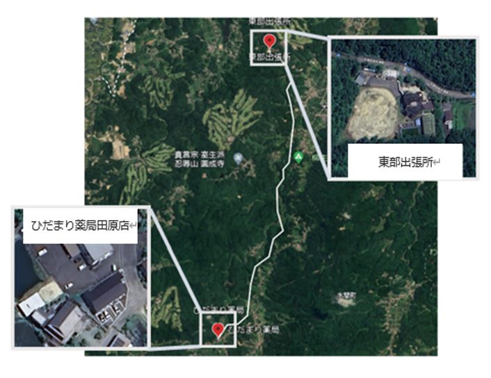 ひだまり薬局田原店から東部出張所の図