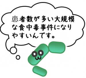 ウエルシュ菌食中毒の特徴を説明したイラストです