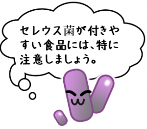 セレウス菌食中毒の特徴を説明したイラストです