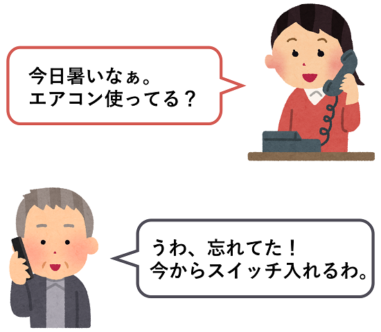 電話でエアコンの確認をする家族の画像
