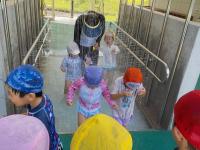 3歳児保育者と一緒にシャワーを浴びています