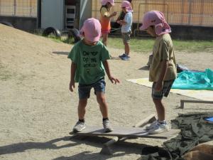 5歳児シーソーのように遊ぶ様子