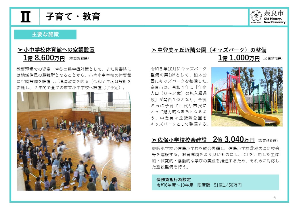 【2.子育て・教育】小中学校体育館への空調設置、中登美ヶ丘近隣公園（キッズパーク）の整備等