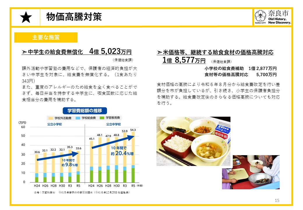 【物価高騰対策】中学生の給食費無償化等