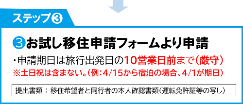 ステップ３お試し移住申請フォームより申請