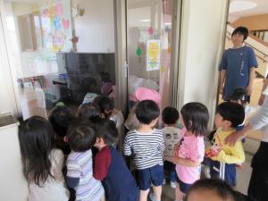 ももぐみ　何のお部屋かのぞき込んでいます