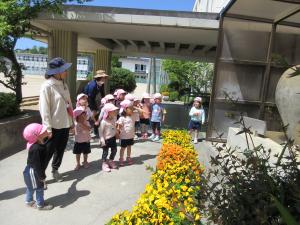 小学校の昇降口を通っています