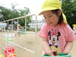 どんぐりで遊ぶ子ども達