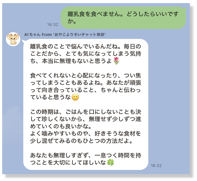 おやこよりそいチャット奈良LINEでの相談イメージ