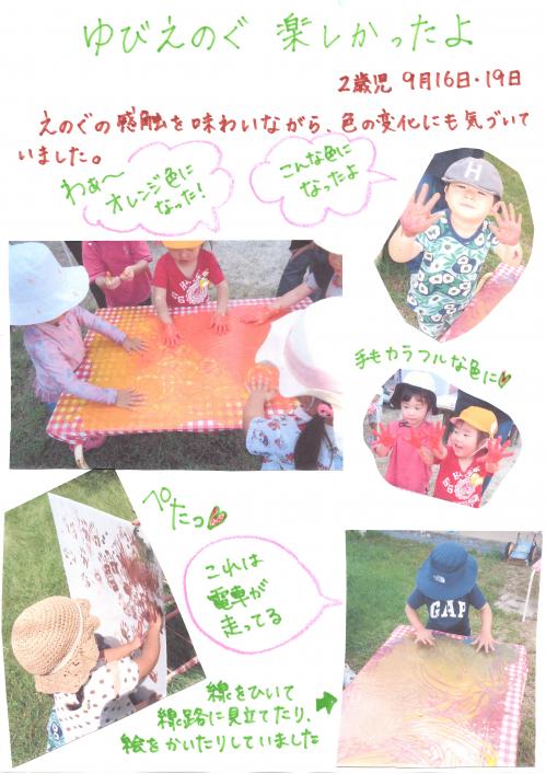 ゆびえのぐたのしかったよ　2歳児