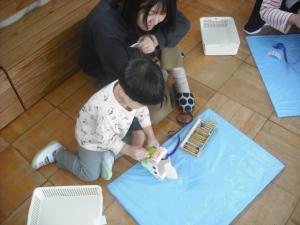 ぞうさんのバックをつくっているところ