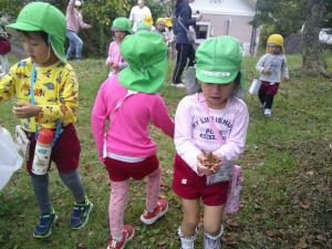 4歳児落ち葉拾い