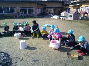 4,5歳児がおいもを食べています