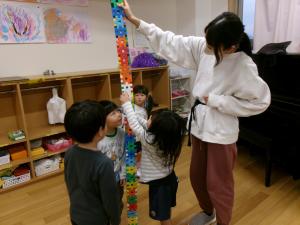 大きなブロックと背比べ