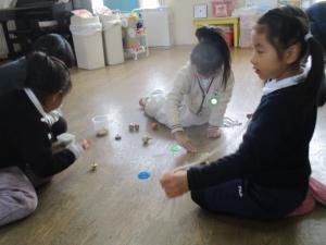 色々なコマを回している園児