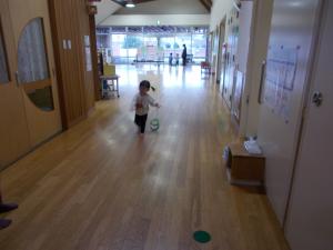 廊下で走って凧を回しています