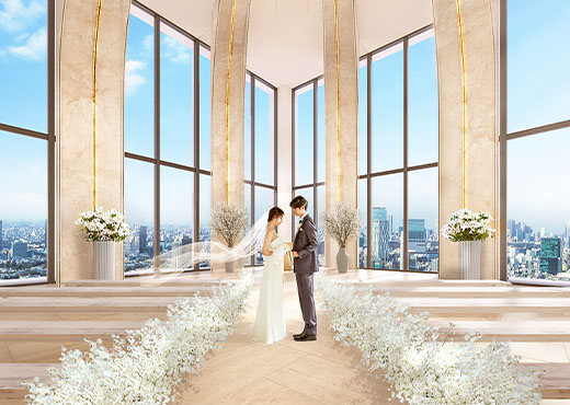 向かい合う新郎新婦