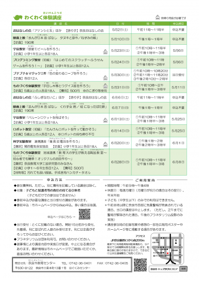 キッズホリデークラブ 5月号チラシ　裏面