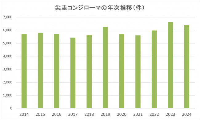 尖圭コンジローマの年次推移（件）