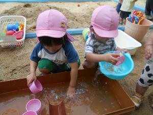 水をすくっています